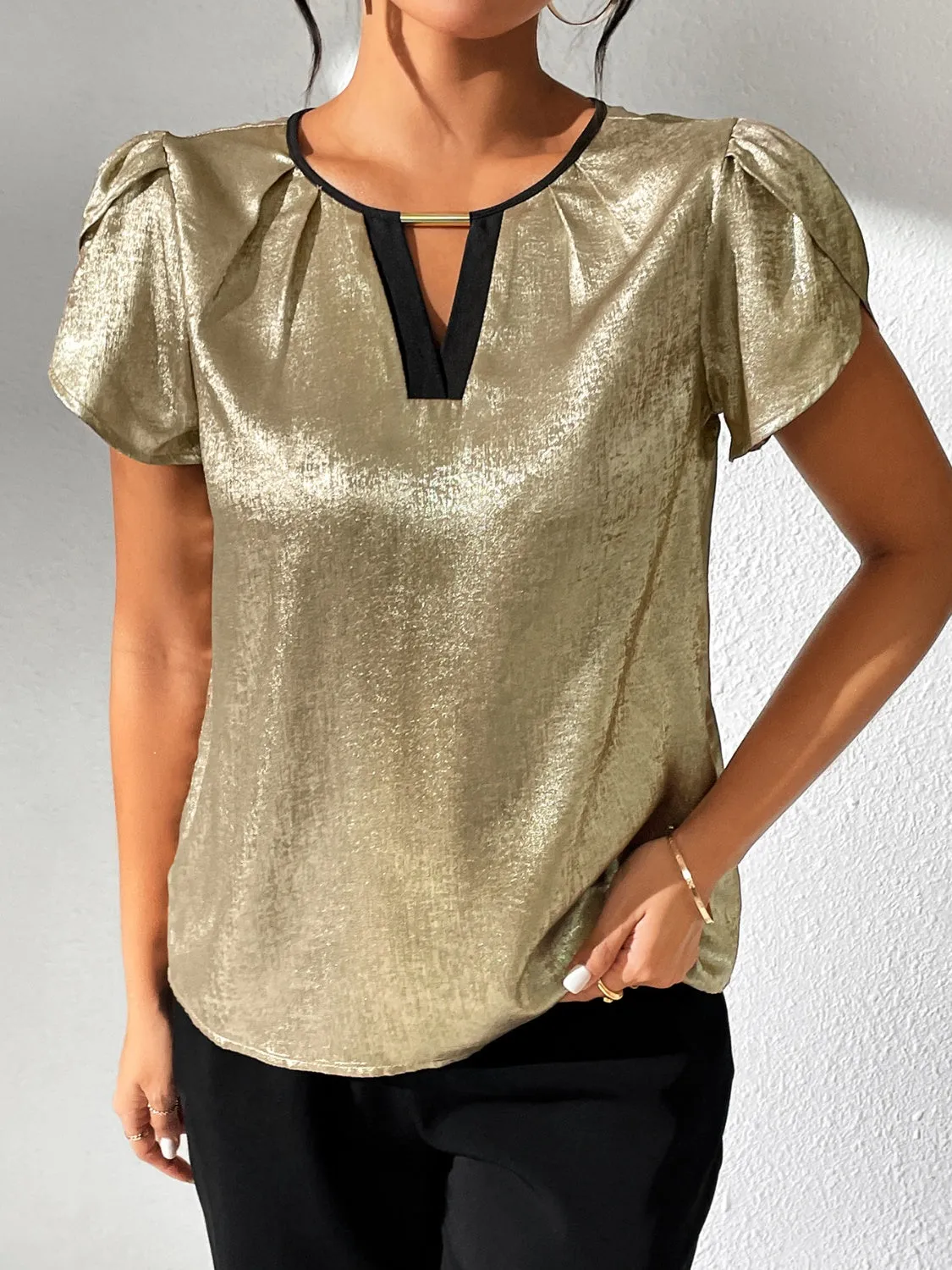 Cutout Round Neck Short Sleeve Blouse sold by Charming Charlie product image thumbnail 3