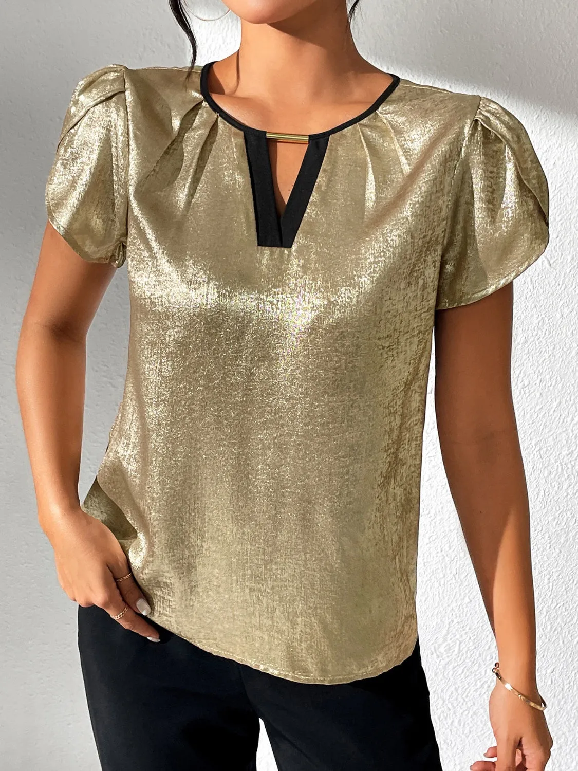 Cutout Round Neck Short Sleeve Blouse sold by Charming Charlie