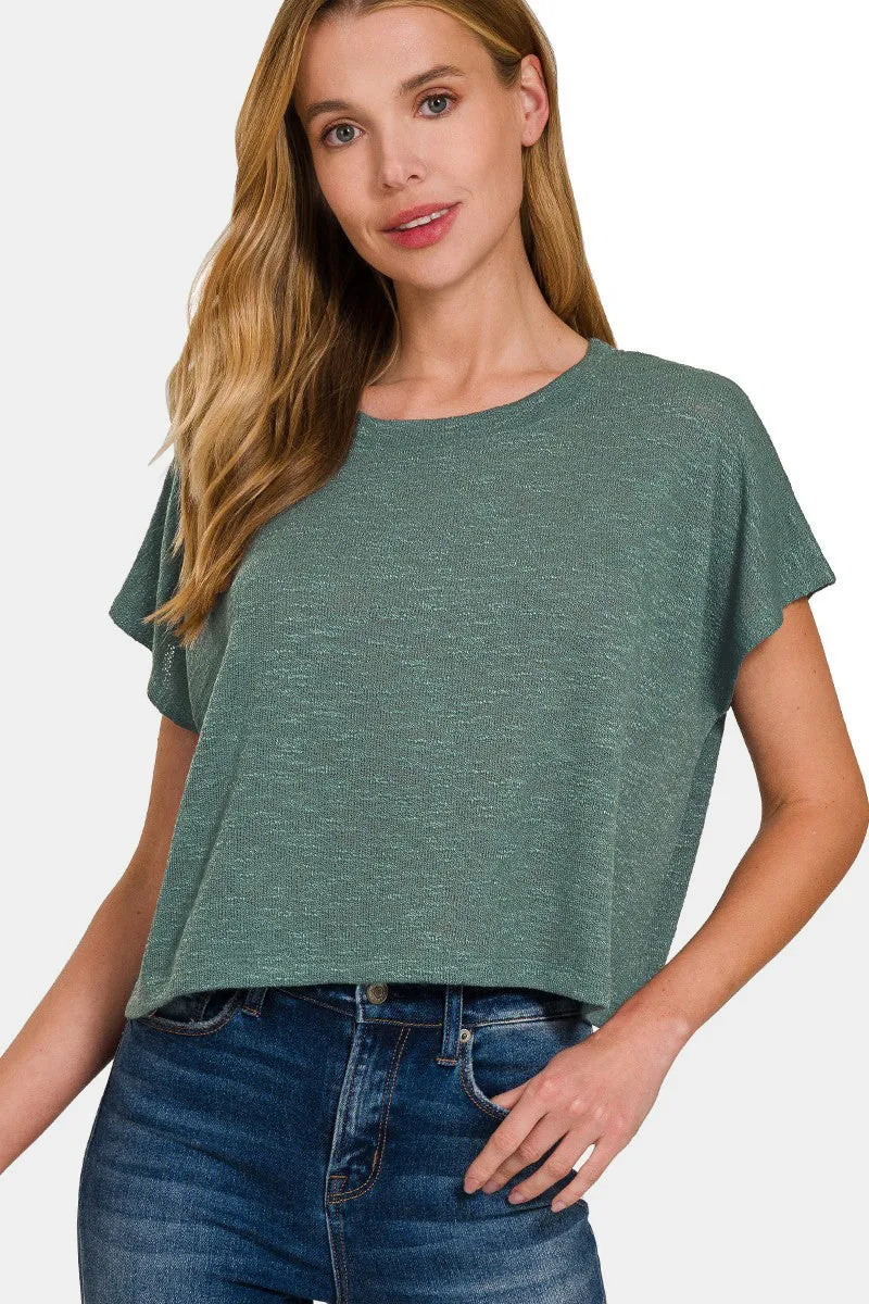 Zenana Round Neck Short Sleeve Crop T-Shirt sold by Charming Charlie