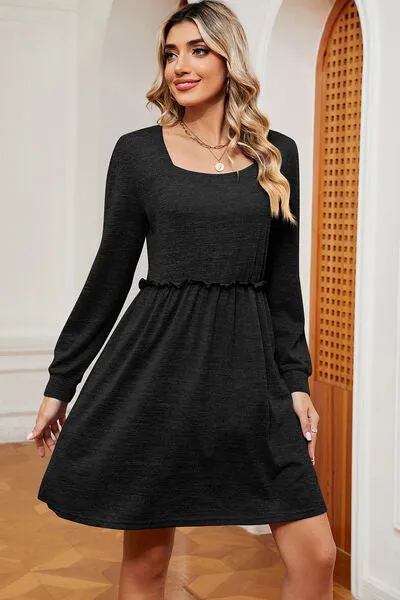 Frill Square Neck Long Sleeve Dress sold by Charming Charlie