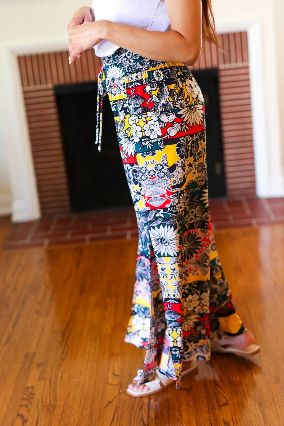 Vacay Vibes Teal Floral Smocked Waist Side Slit Palazzo Pants sold by Charming Charlie product image thumbnail 5