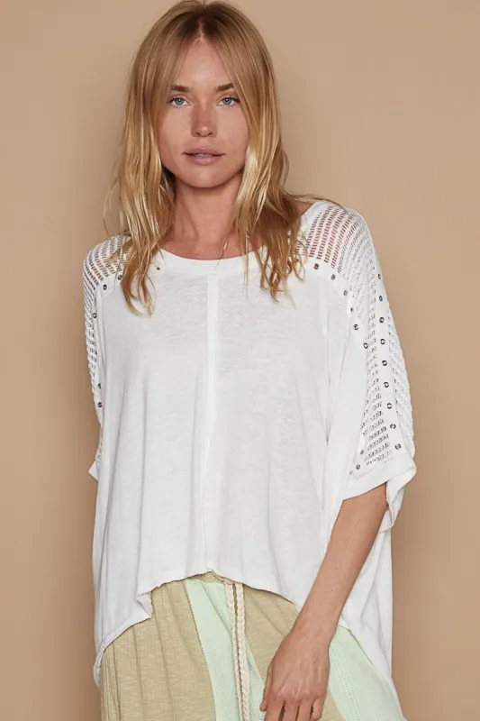 POL Eyelet Detail Studded High-Low Top sold by Charming Charlie