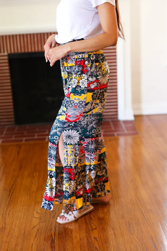 Vacay Vibes Teal Floral Smocked Waist Side Slit Palazzo Pants sold by Charming Charlie