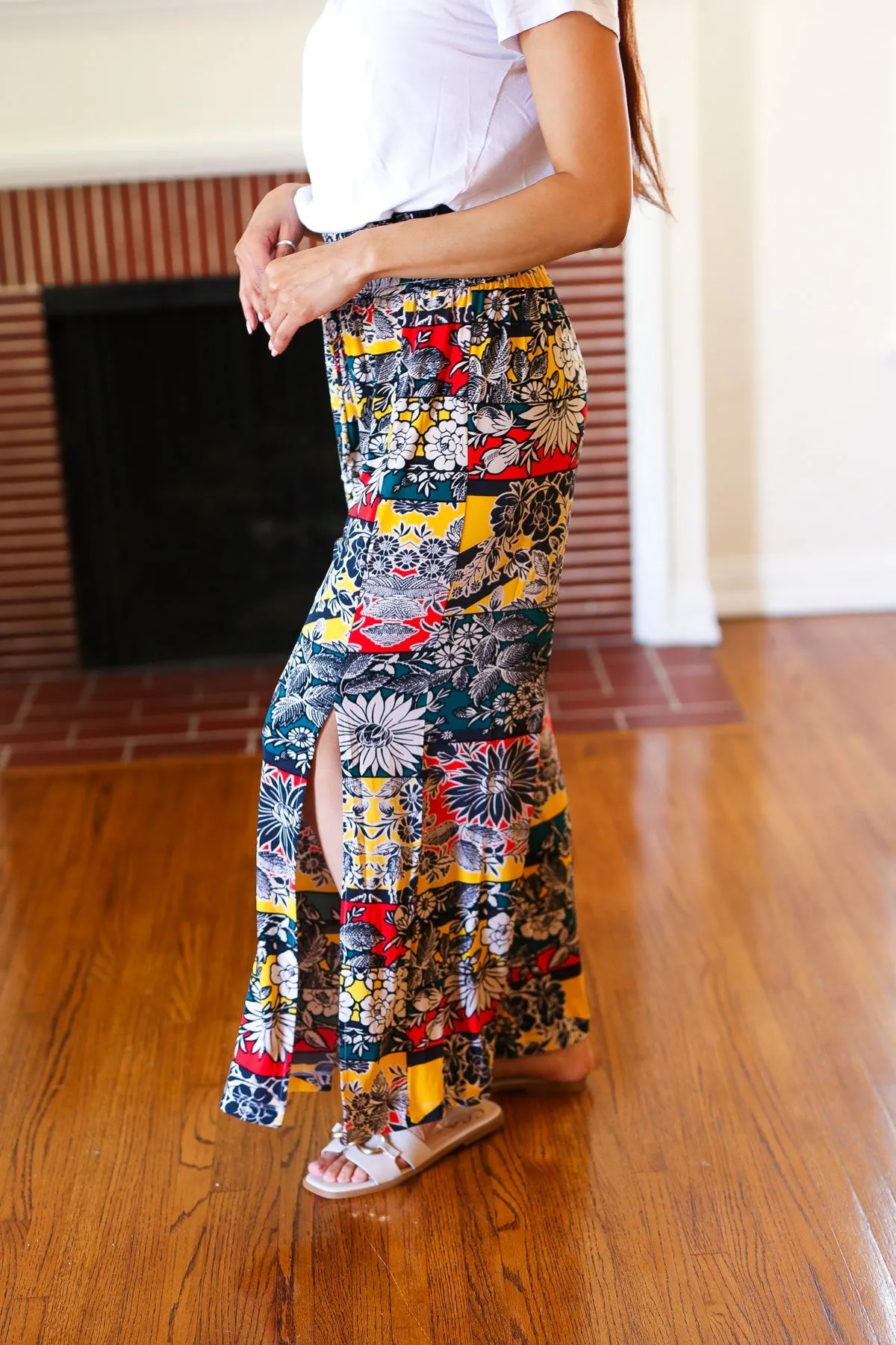 Vacay Vibes Teal Floral Smocked Waist Side Slit Palazzo Pants sold by Charming Charlie