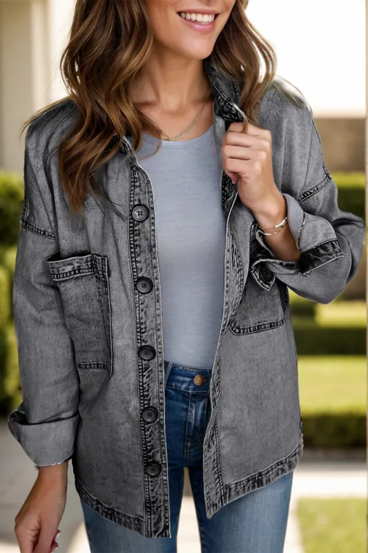 Button Up Long Sleeve Denim Jacket sold by Charming Charlie