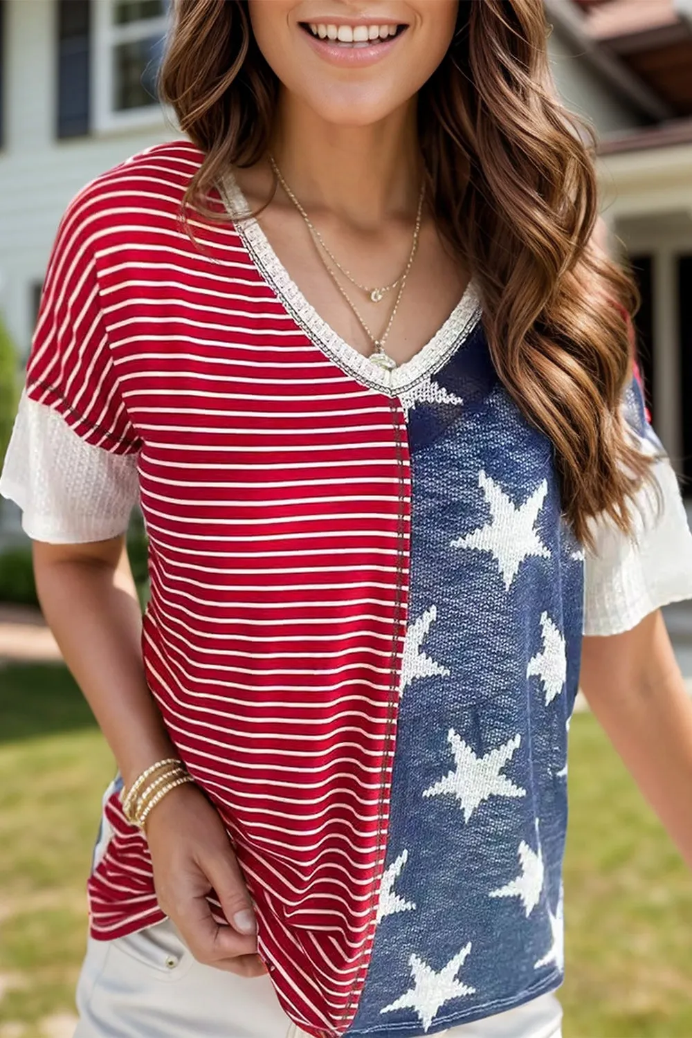 Stars and Stripes V-Neck Half Sleeve T-Shirt sold by Charming Charlie product image thumbnail 2