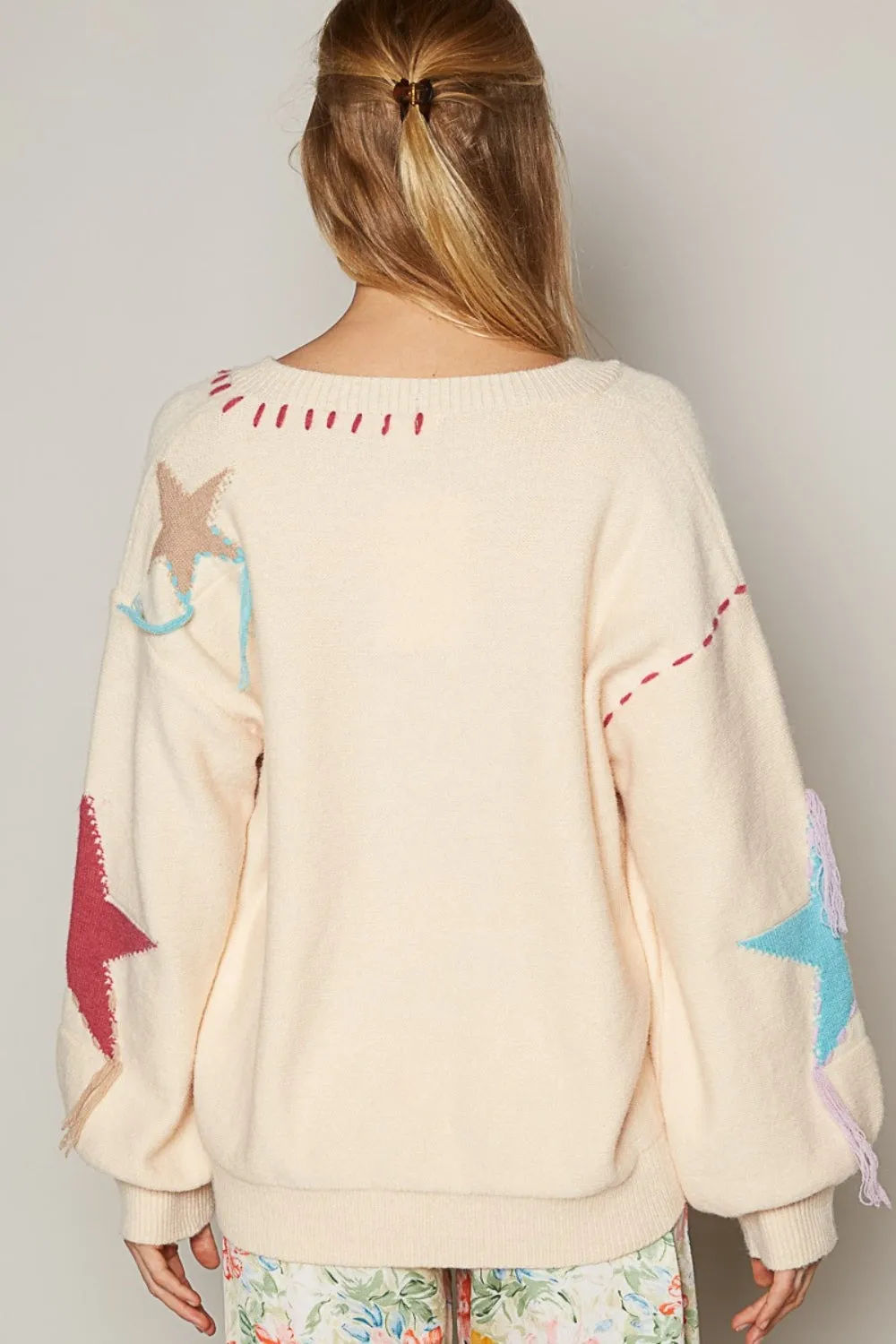 POL V-Neck Long Sleeve Star Fringe Sweater sold by Charming Charlie product image thumbnail 2