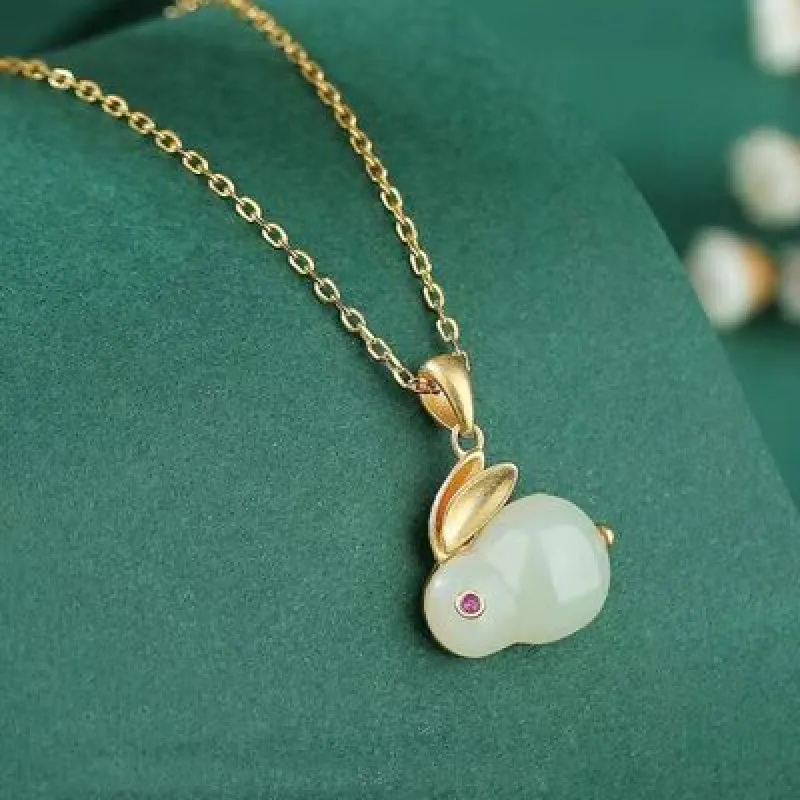 Natural Stone Gold-Plated Rabbit Pendant Necklace sold by Charming Charlie