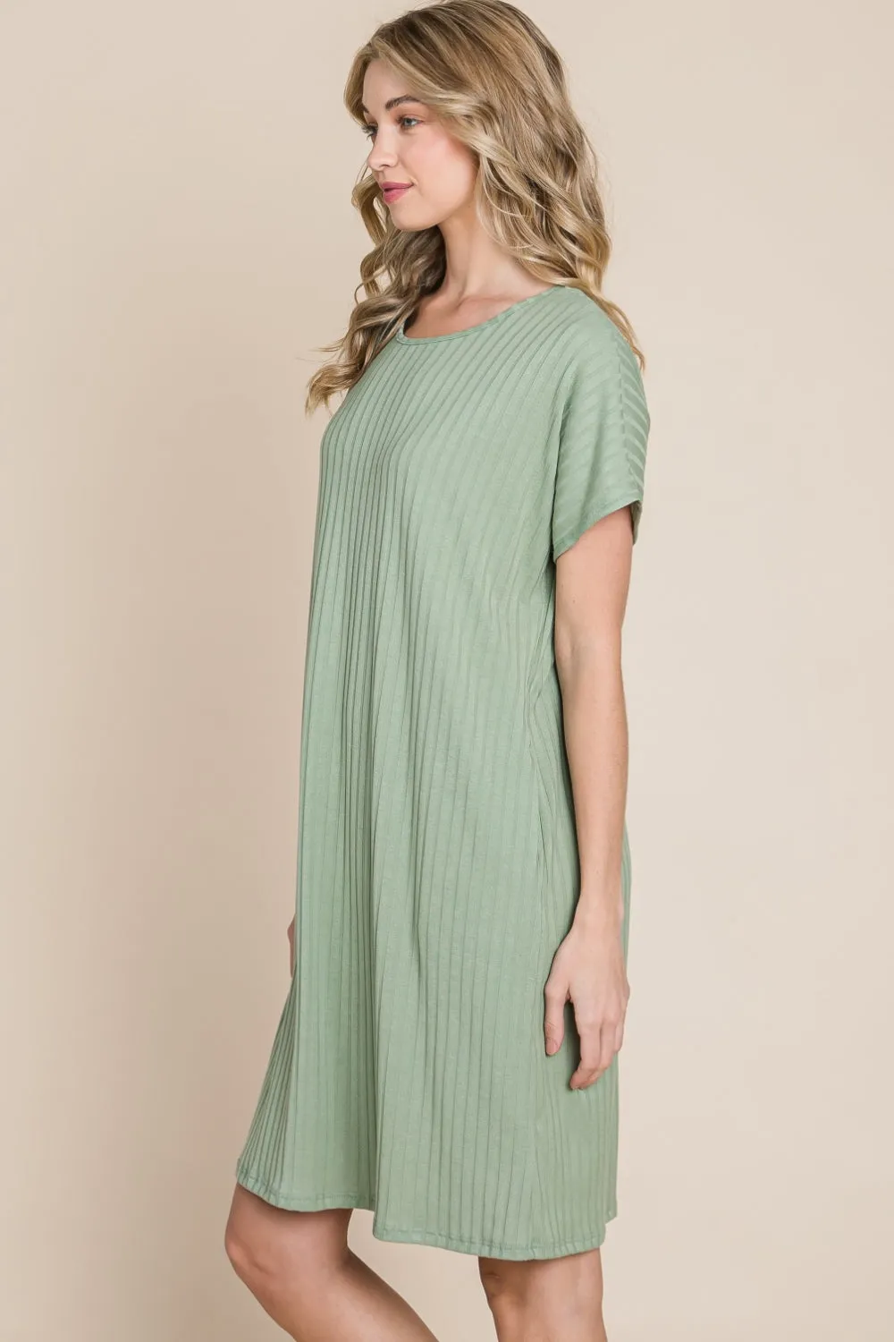 BOMBOM Ribbed Round Neck Short Sleeve Dress sold by Charming Charlie product image thumbnail 4
