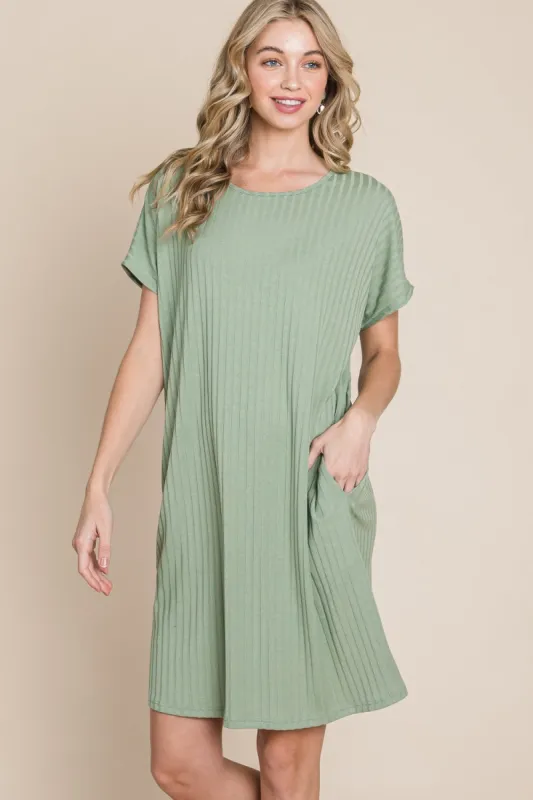 BOMBOM Ribbed Round Neck Short Sleeve Dress sold by Charming Charlie