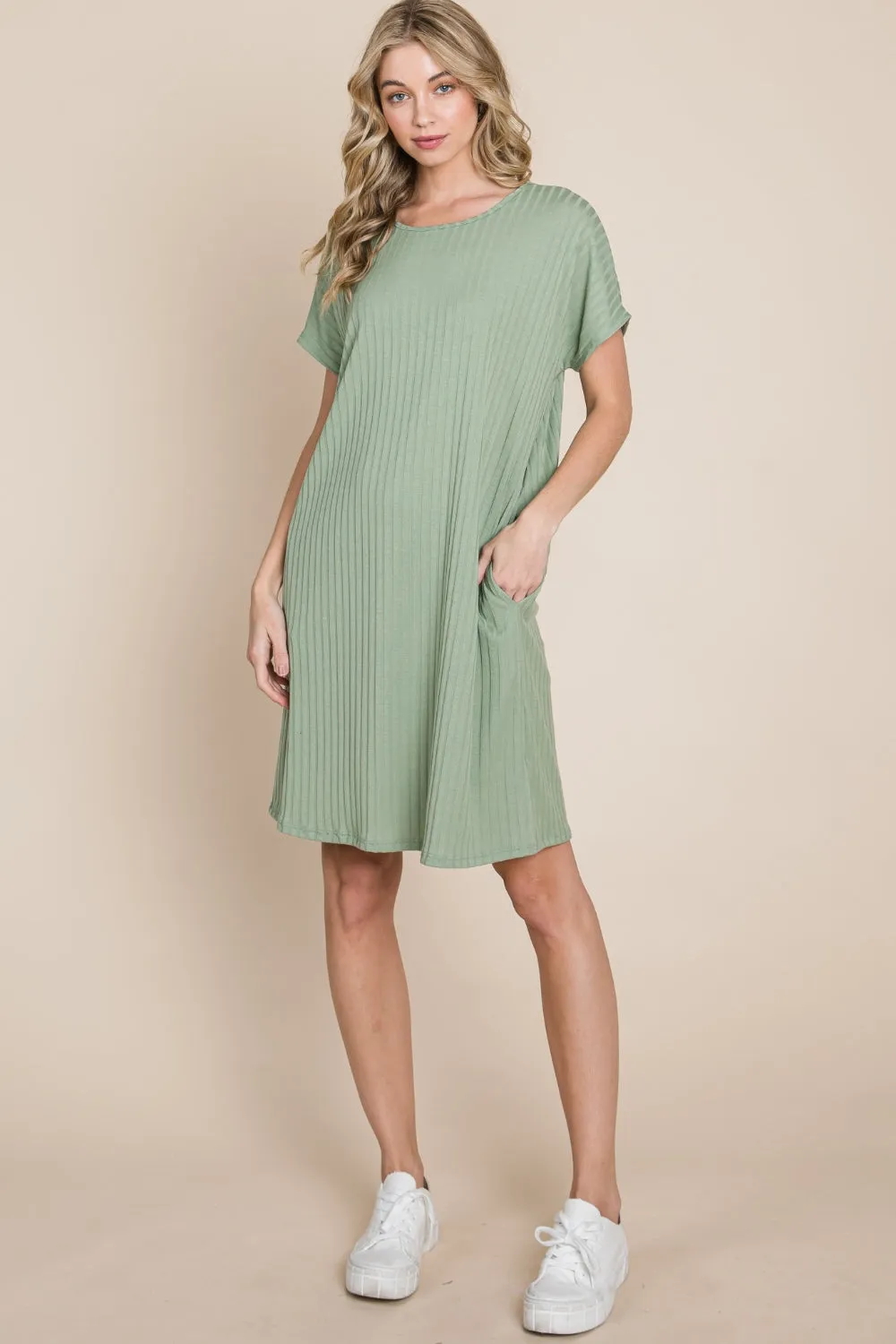 BOMBOM Ribbed Round Neck Short Sleeve Dress sold by Charming Charlie product image thumbnail 5