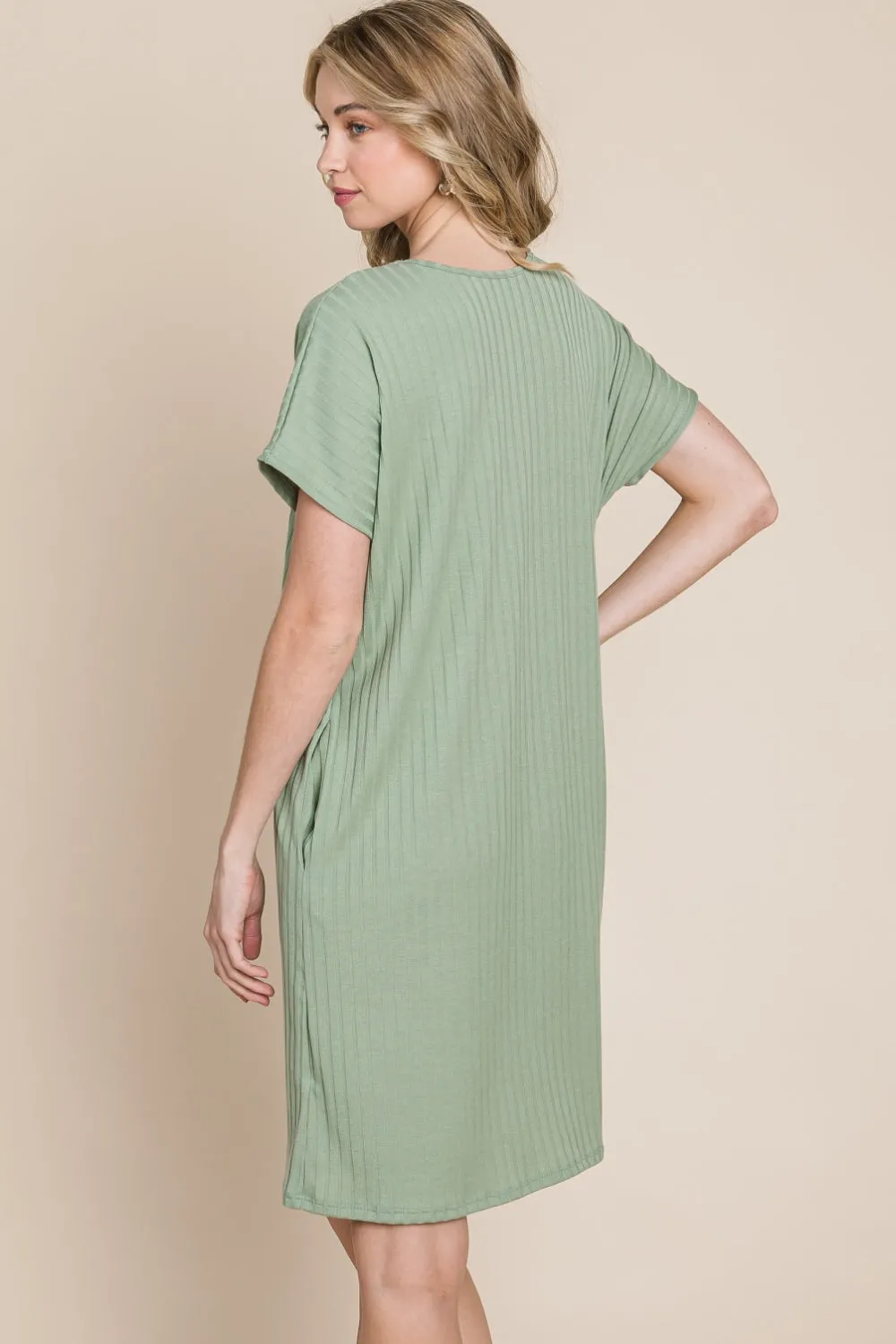 BOMBOM Ribbed Round Neck Short Sleeve Dress sold by Charming Charlie product image thumbnail 2