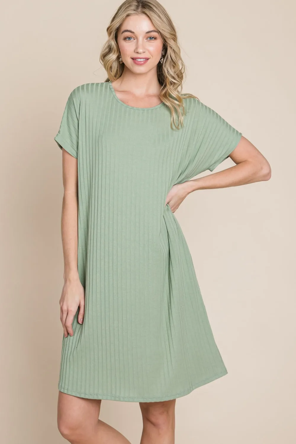 BOMBOM Ribbed Round Neck Short Sleeve Dress sold by Charming Charlie product image thumbnail 3