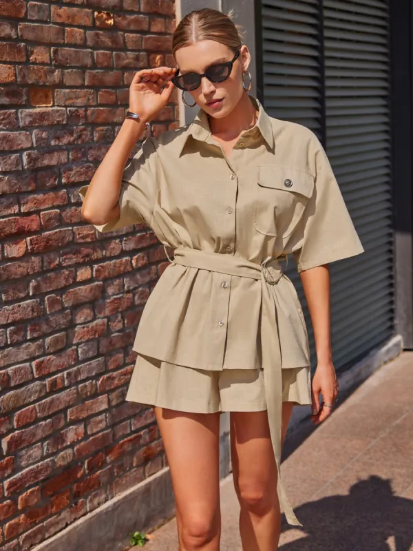 Button Up Half Sleeve Top and Shorts Set sold by Charming Charlie