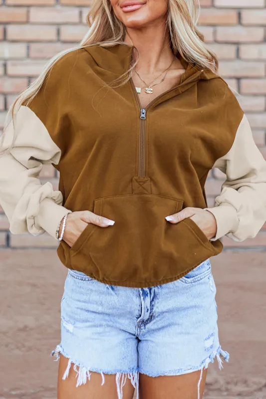 Contrast Half Zip Long Sleeve Hoodie sold by Charming Charlie