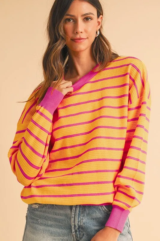 Stripe Round Neck Drop Shoulder Loose Sweater sold by Charming Charlie product image thumbnail 2