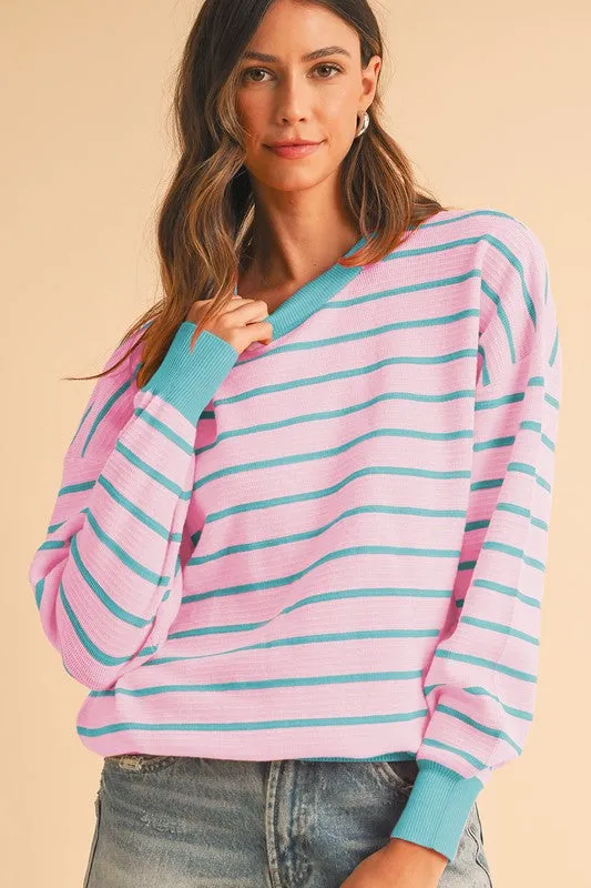 Stripe Round Neck Drop Shoulder Loose Sweater sold by Charming Charlie product image thumbnail 5