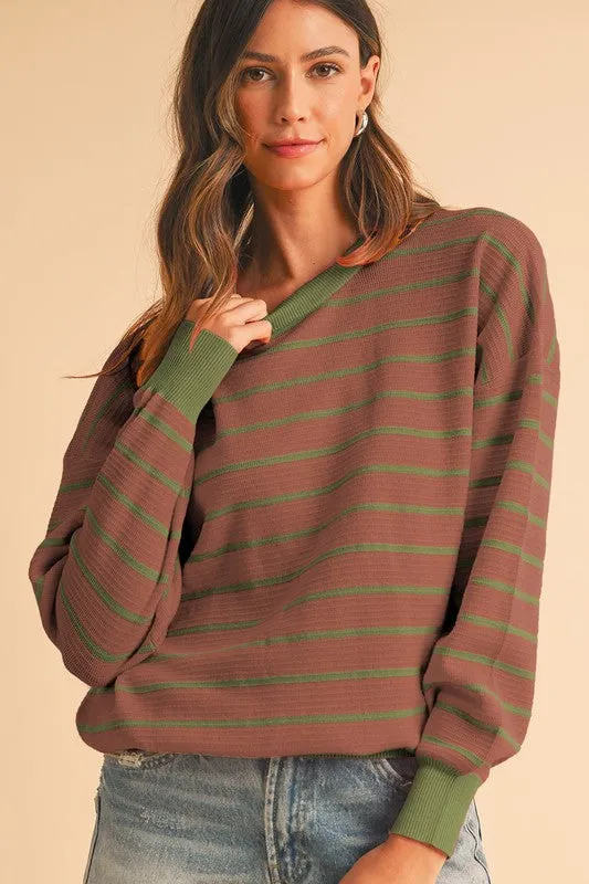 Stripe Round Neck Drop Shoulder Loose Sweater sold by Charming Charlie