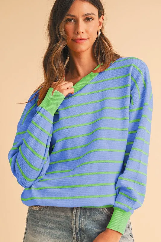 Stripe Round Neck Drop Shoulder Loose Sweater sold by Charming Charlie product image thumbnail 4