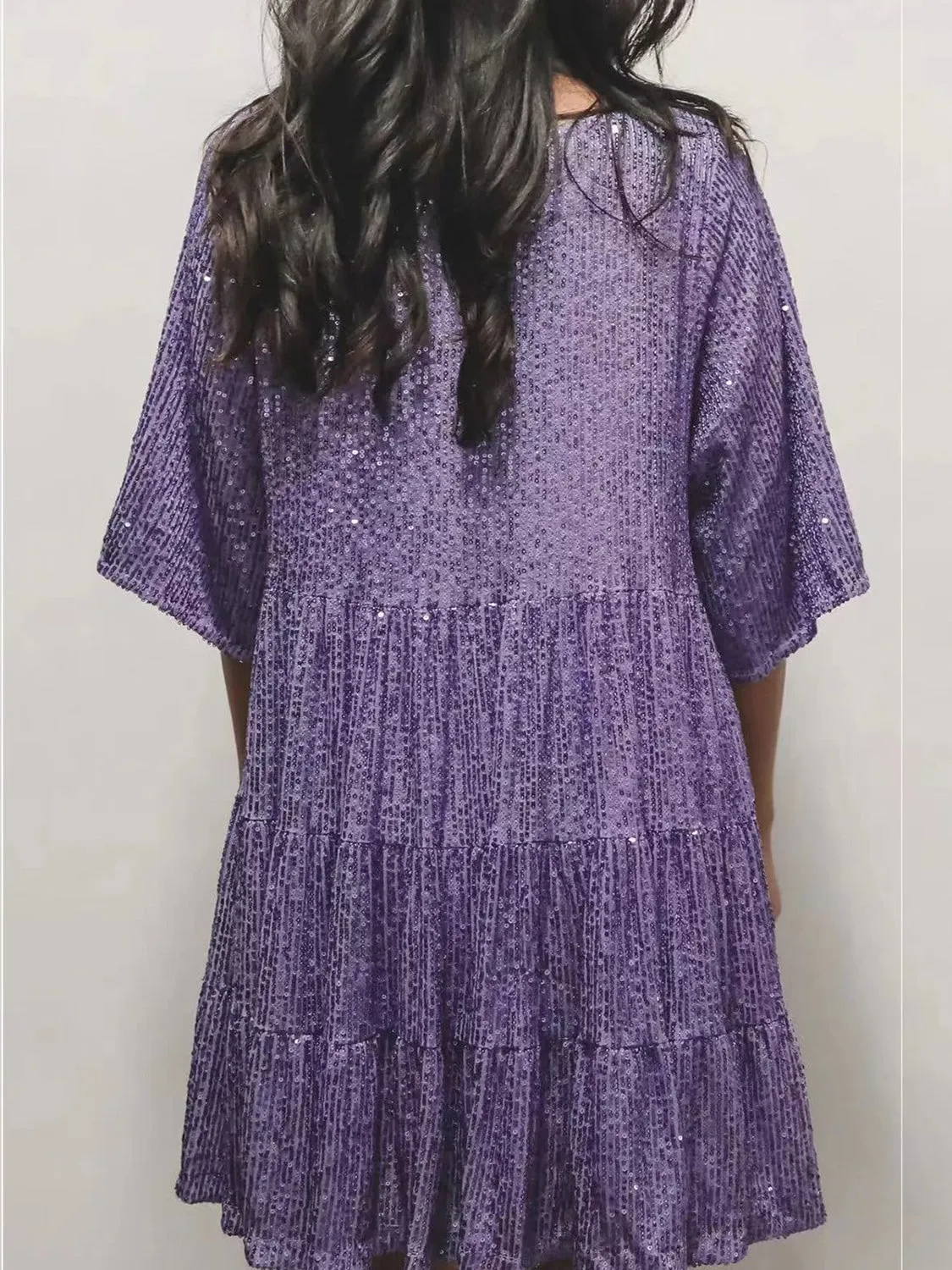Full Size Sequin Round Neck Half Sleeve Mini Dress sold by Charming Charlie product image thumbnail 4