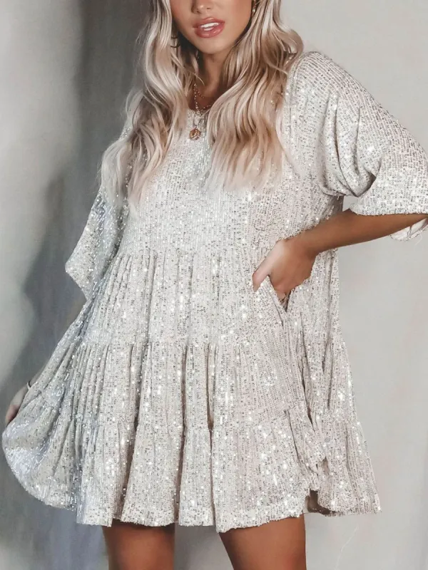 Full Size Sequin Round Neck Half Sleeve Mini Dress sold by Charming Charlie