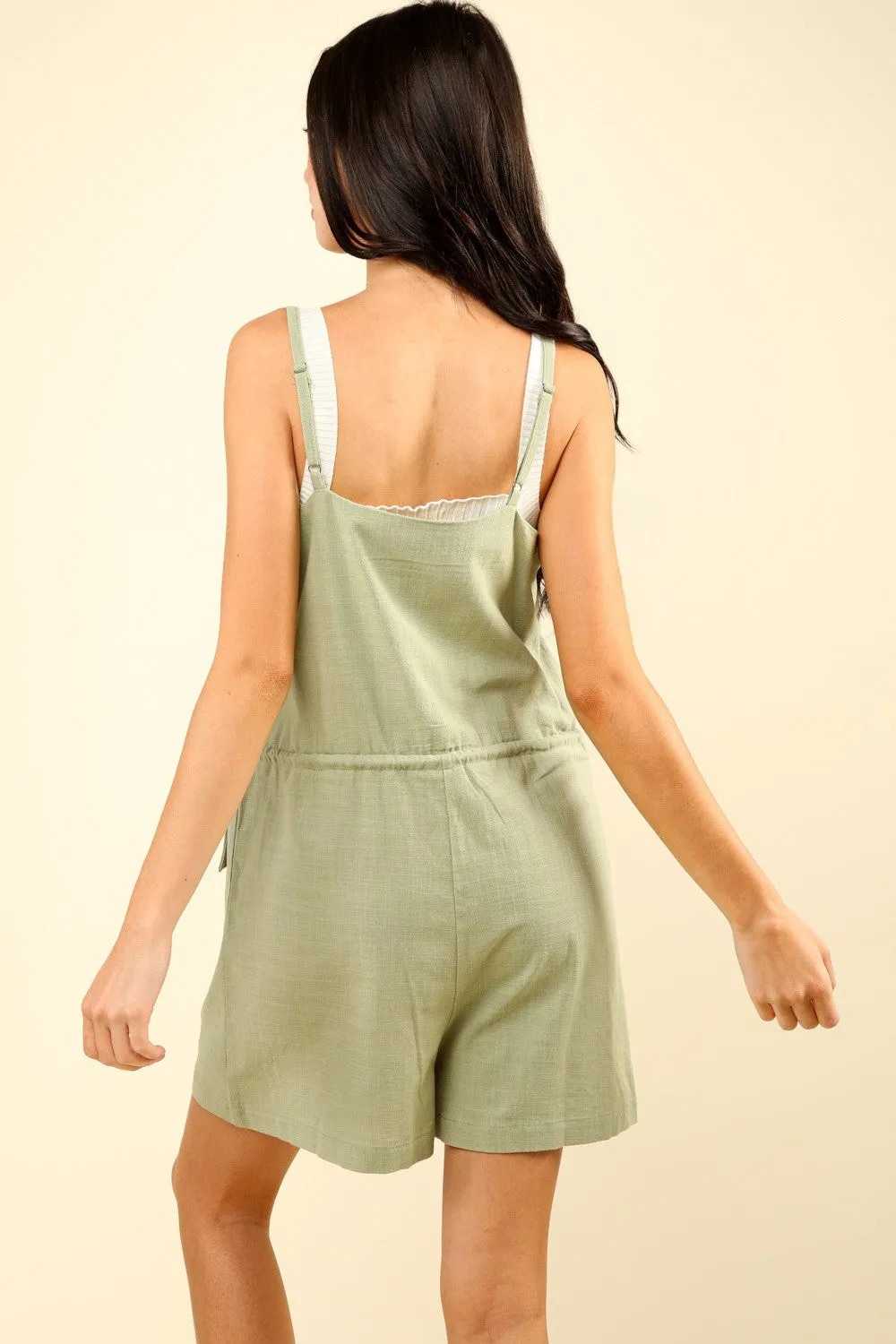 VERY J Half Button Drawstring Sleeveless Romper sold by Charming Charlie product image thumbnail 2