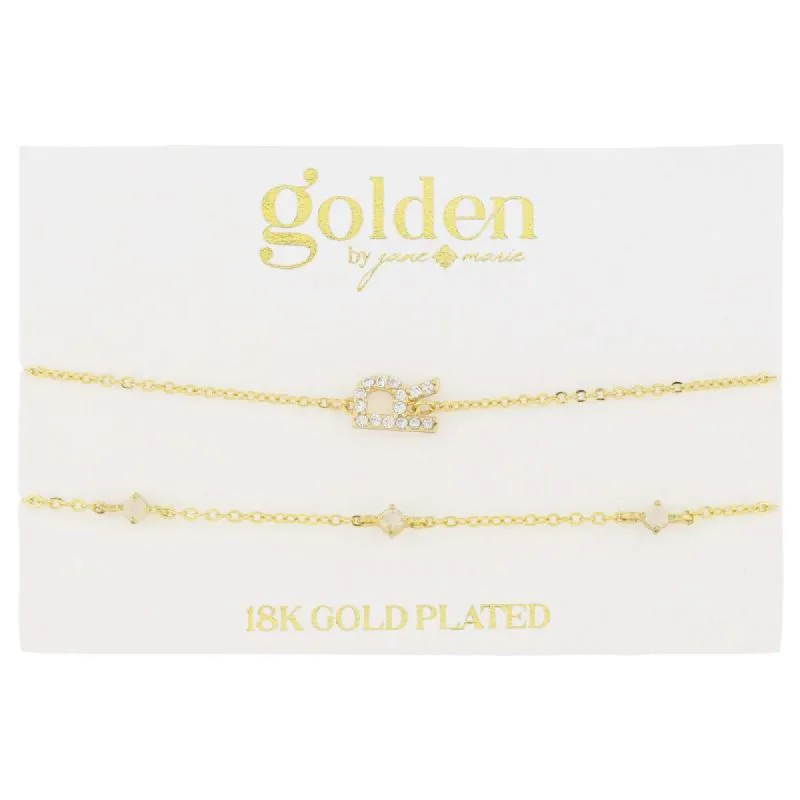 7" Around 18K Gold Plated Set of 2, Cubic Zirconia Pave "R" Initial, Multi Opals Bracelet, 1.5" Ext sold by Charming Charlie