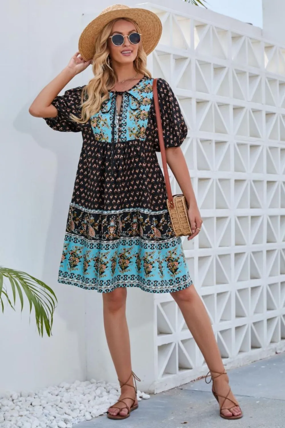 Printed Tie Neck Half Sleeve Dress sold by Charming Charlie product image thumbnail 2