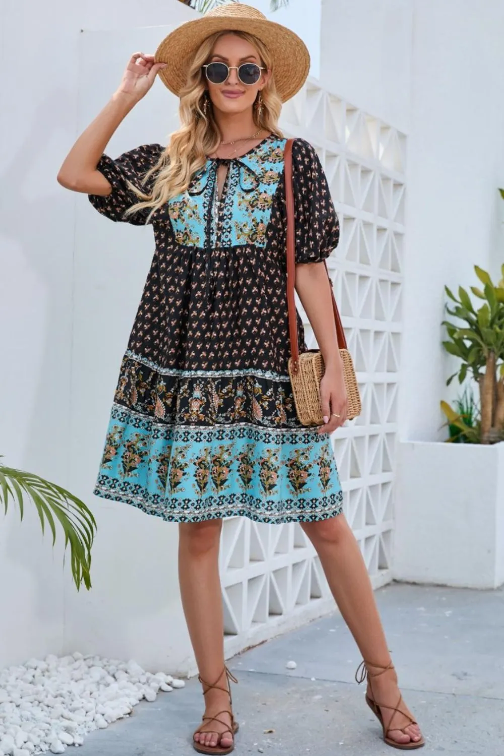 Printed Tie Neck Half Sleeve Dress sold by Charming Charlie product image thumbnail 4