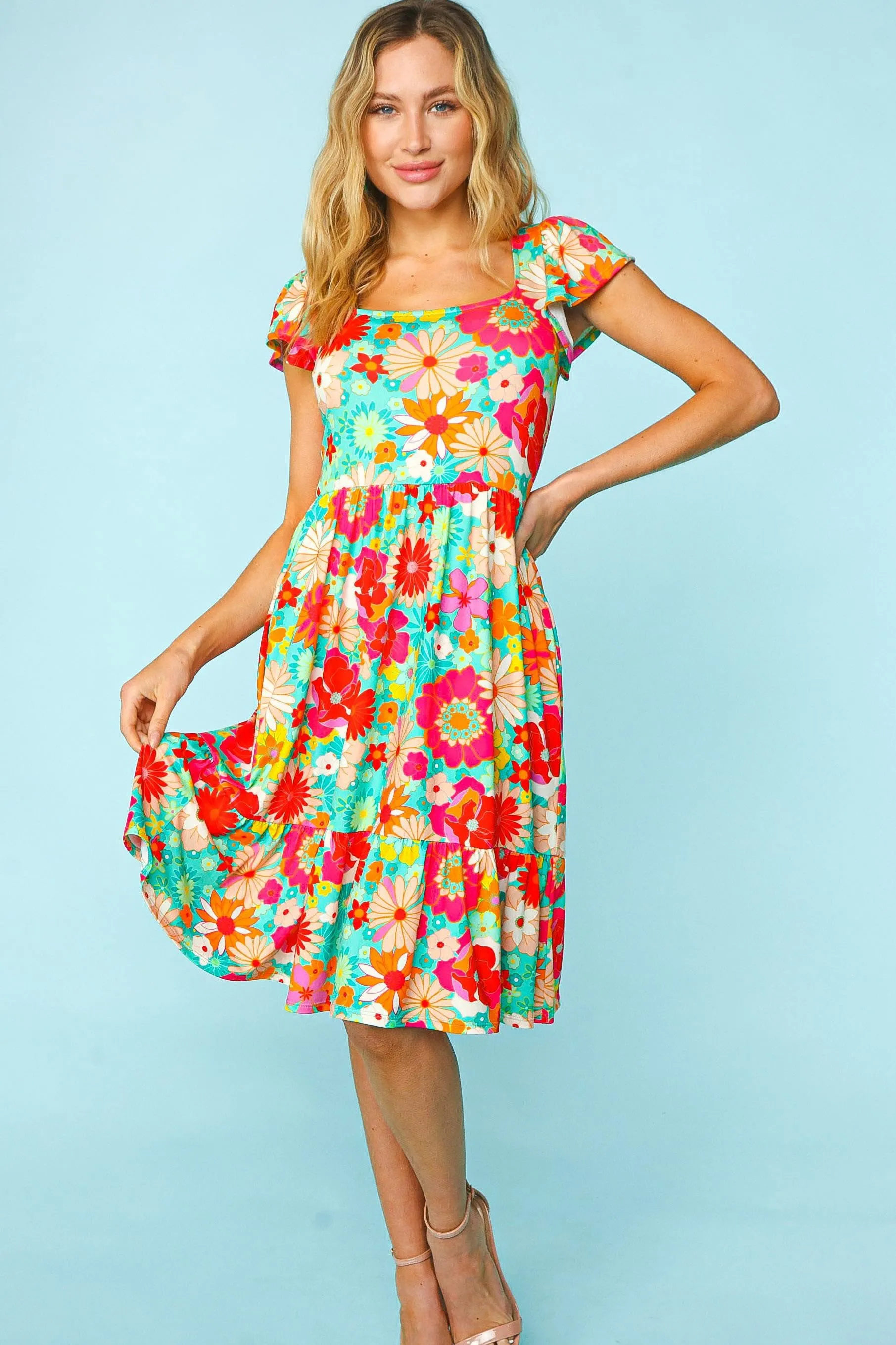 Haptics Floral Square Neck Short Sleeve Dress sold by Charming Charlie product image thumbnail 5
