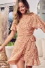 BiBi Floral Tied Short Sleeve Mini Wrap Dress sold by Charming Charlie
