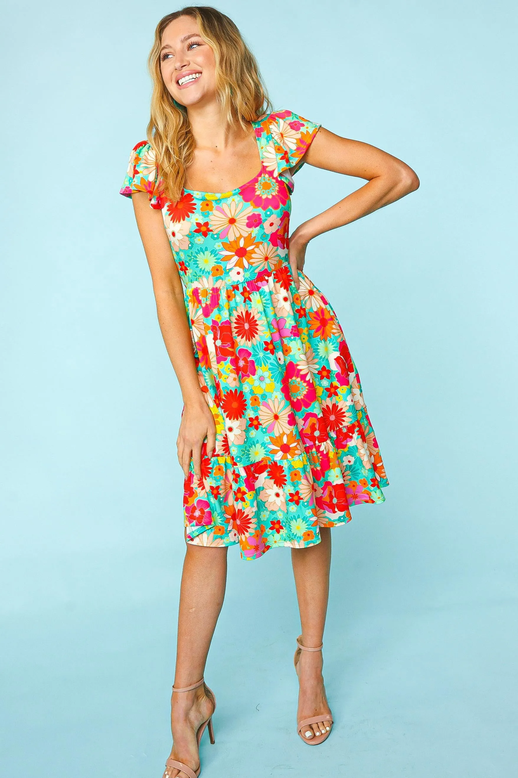 Haptics Floral Square Neck Short Sleeve Dress sold by Charming Charlie product image thumbnail 4