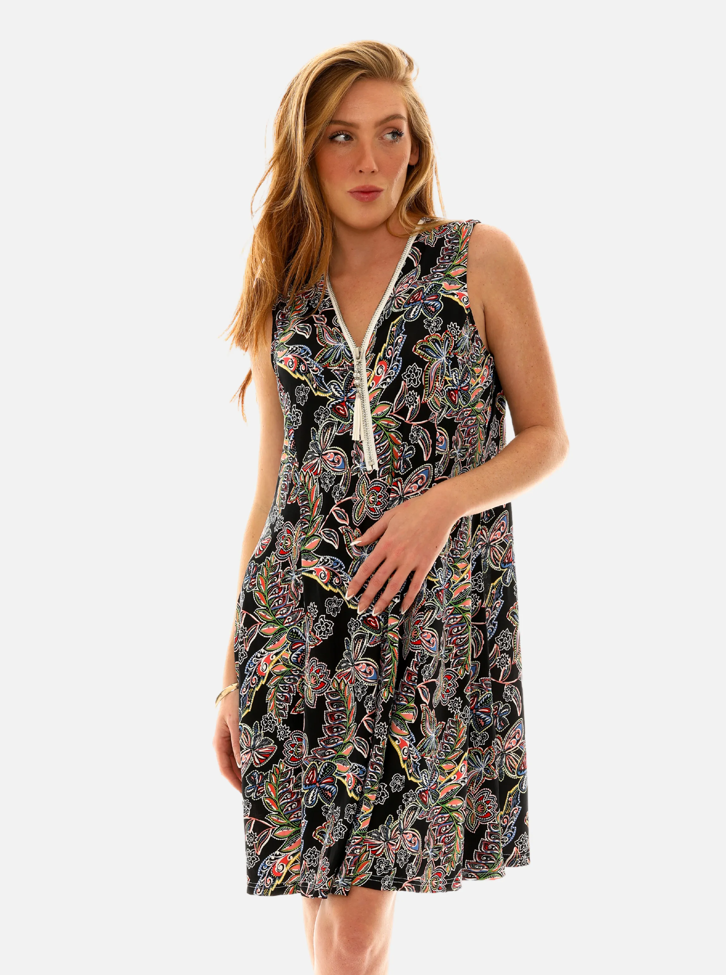 Printed Sleeveless Floral Dress with Embellished V-Neck sold by Charming Charlie