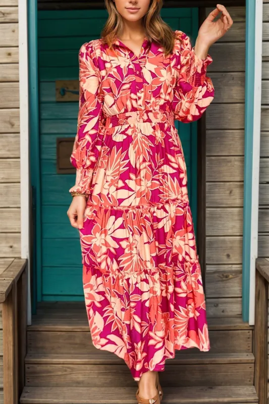 Printed Collared Neck Long Sleeve Dress sold by Charming Charlie