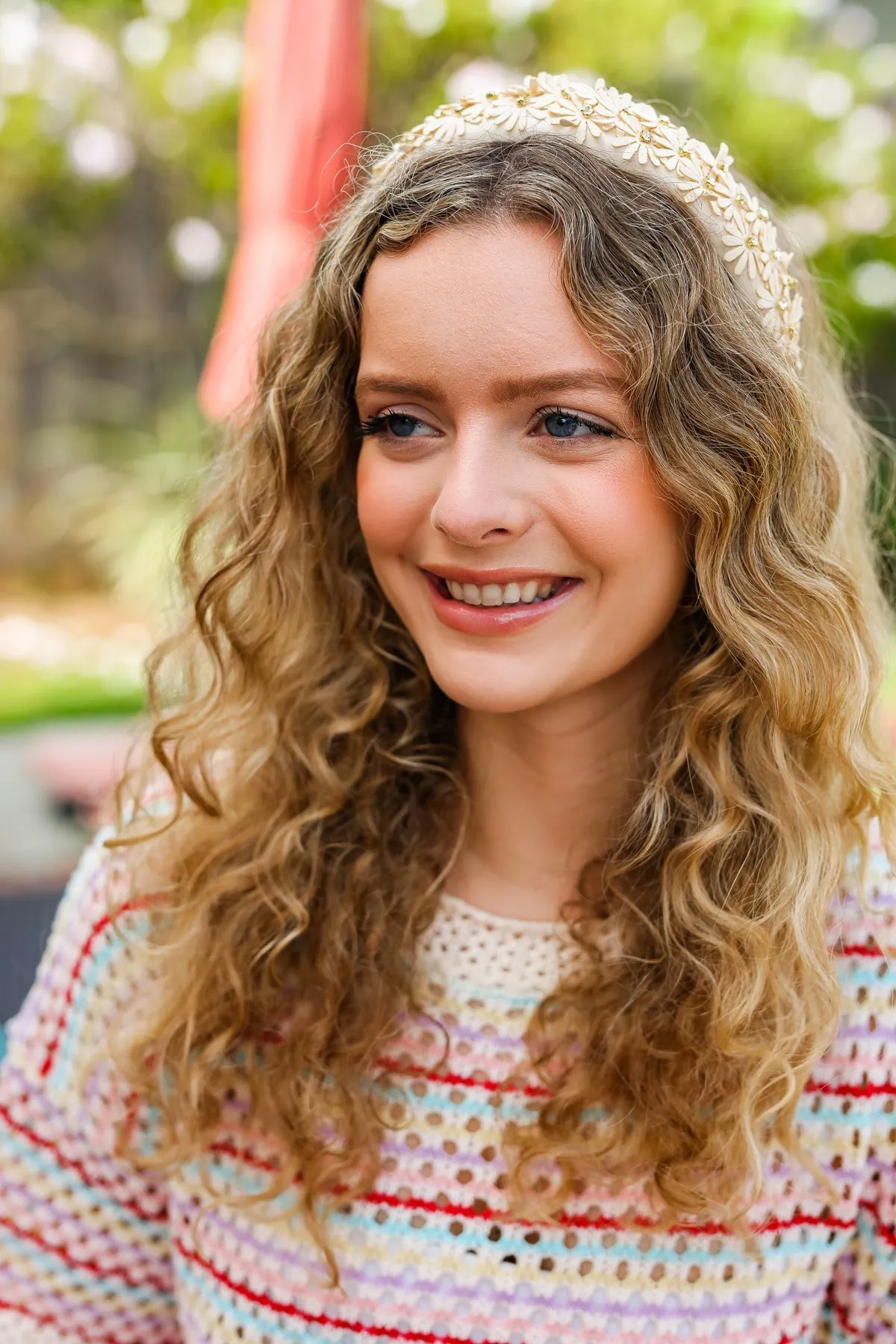 Oatmeal Satin Daisy Rhinestone Headband sold by Charming Charlie product image thumbnail 4