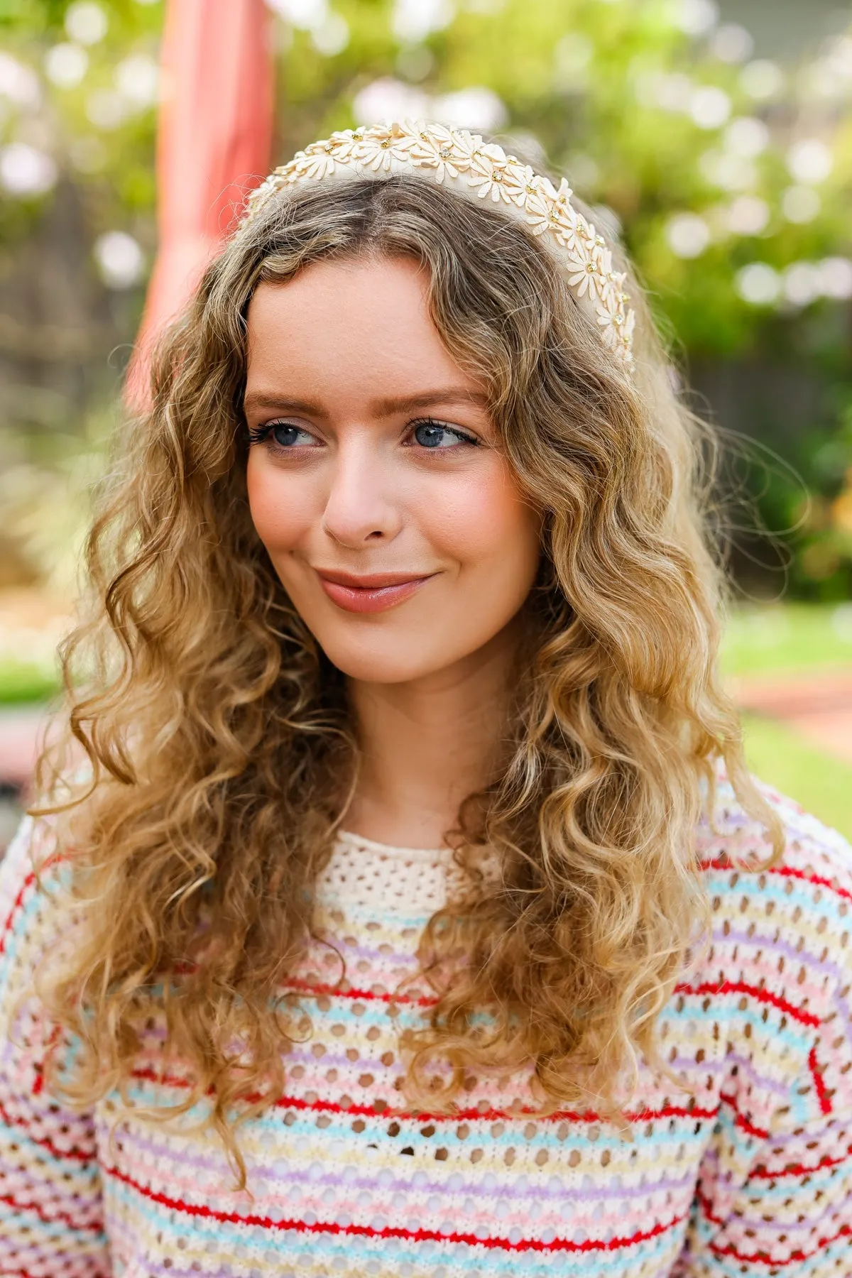 Oatmeal Satin Daisy Rhinestone Headband sold by Charming Charlie product image thumbnail 3