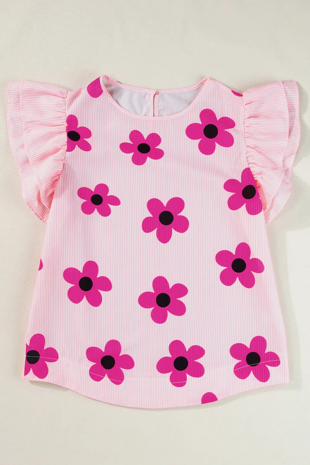 Ruffled Flower Printed Round Neck Cap Sleeve Blouse sold by Charming Charlie product image thumbnail 2