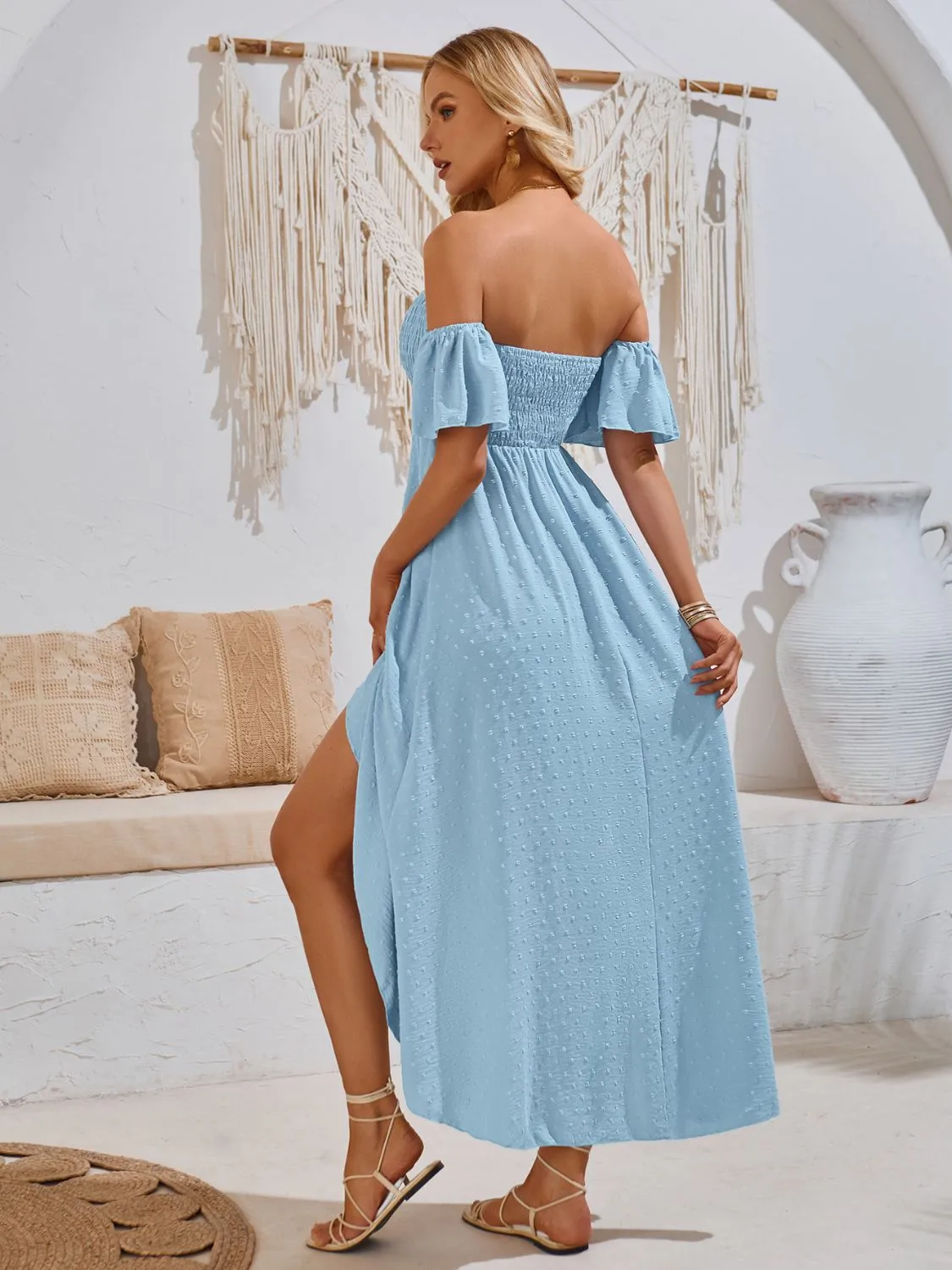 High-Low Smocked Short Sleeve Midi Dress sold by Charming Charlie product image thumbnail 2
