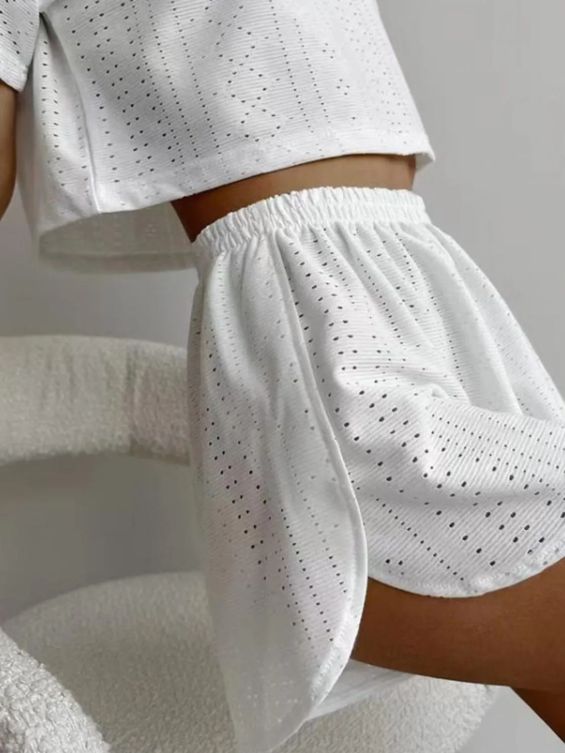 Eyelet Round Neck Top and Shorts Set sold by Charming Charlie product image thumbnail 4