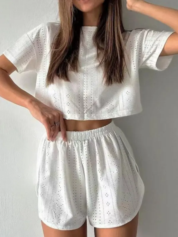 Eyelet Round Neck Top and Shorts Set sold by Charming Charlie