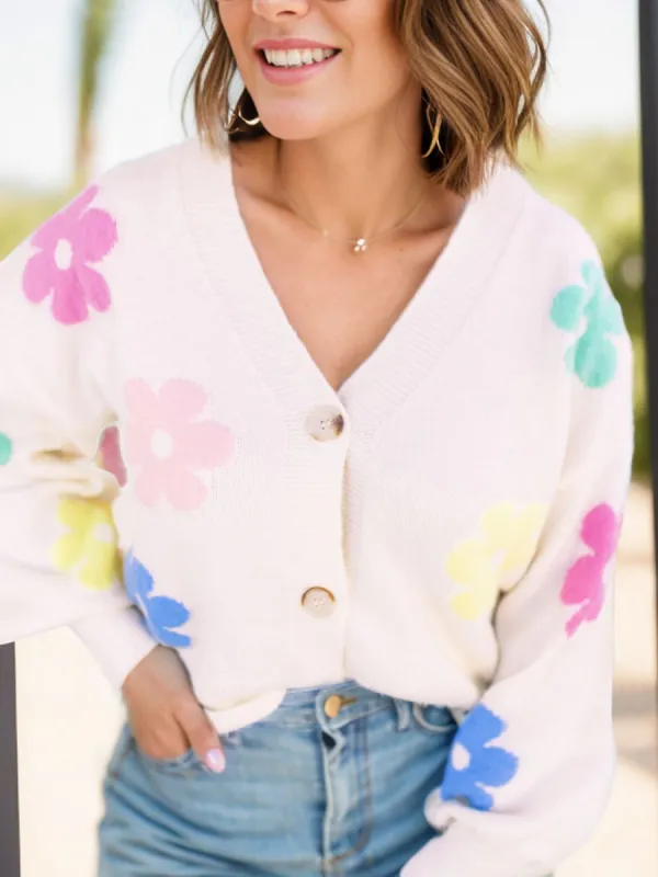 Plus Size Flower Button Up Long Sleeve Cardigan sold by Charming Charlie