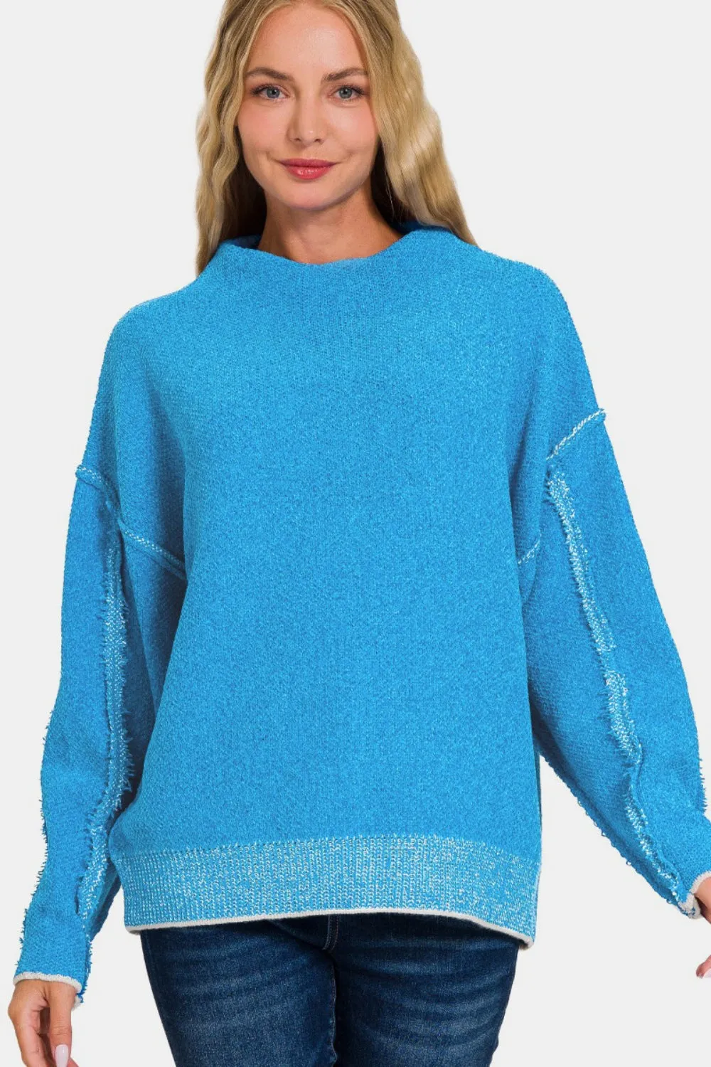 Zenana Exposed Seam Mock Neck Long Sleeve Sweater sold by Charming Charlie product image thumbnail 3