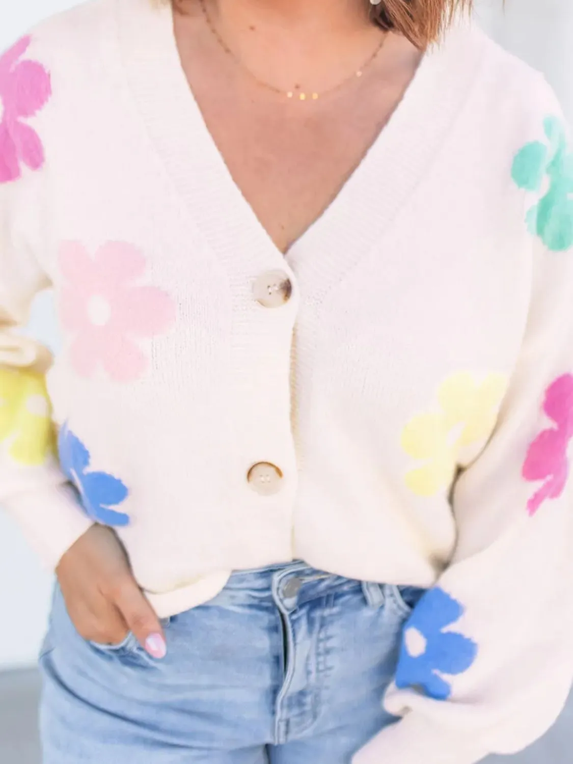 Plus Size Flower Button Up Long Sleeve Cardigan sold by Charming Charlie product image thumbnail 2