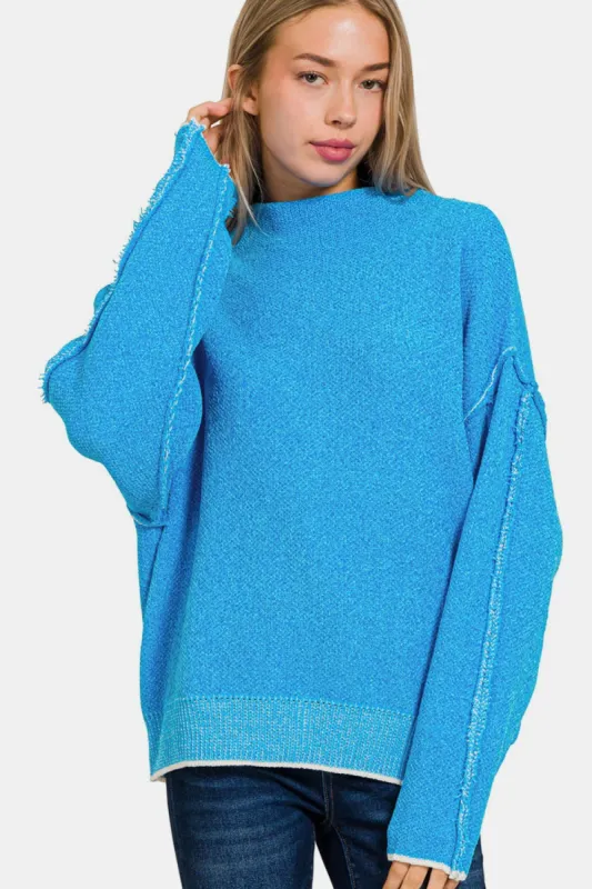 Zenana Exposed Seam Mock Neck Long Sleeve Sweater sold by Charming Charlie
