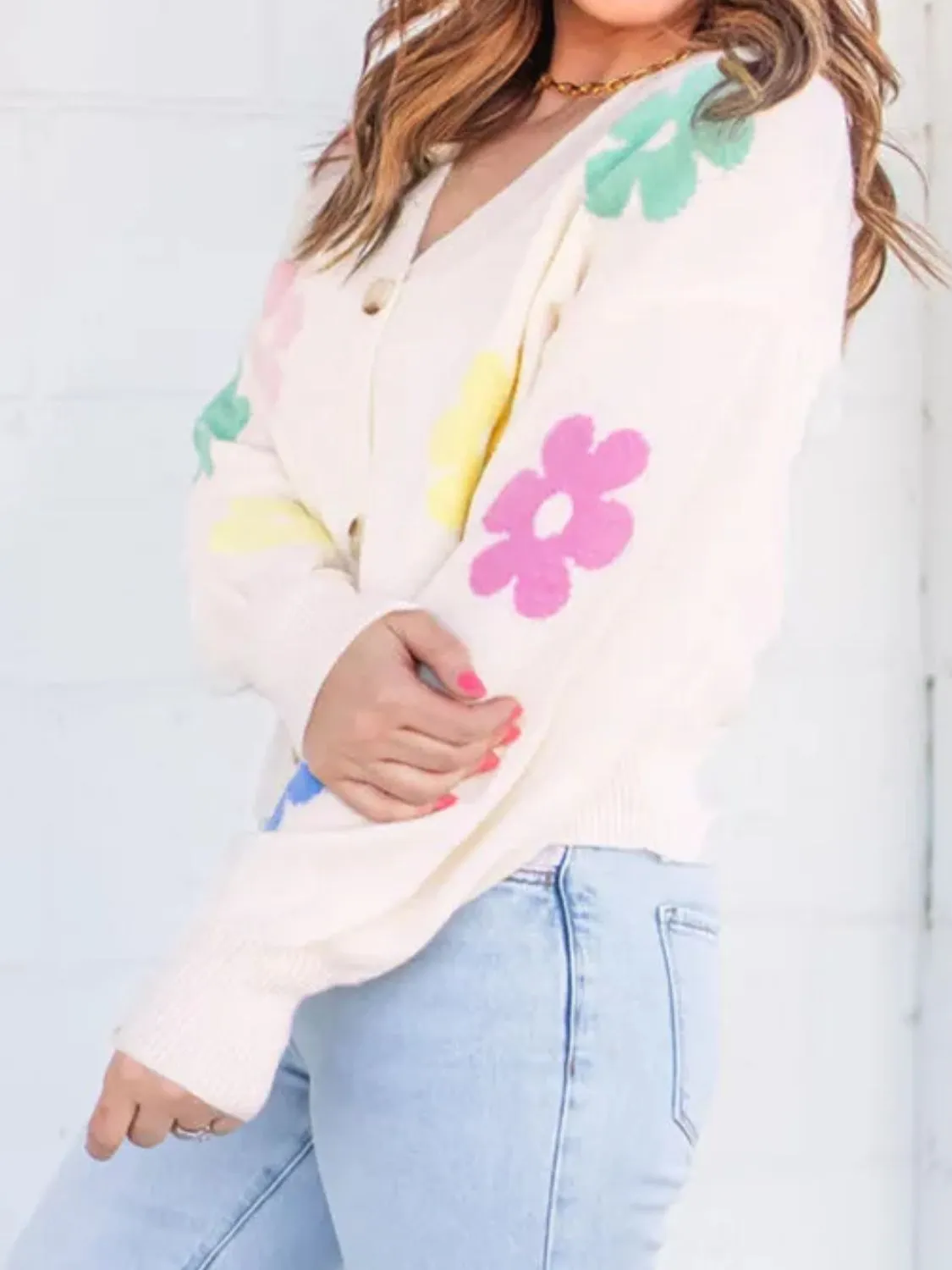 Plus Size Flower Button Up Long Sleeve Cardigan sold by Charming Charlie product image thumbnail 3