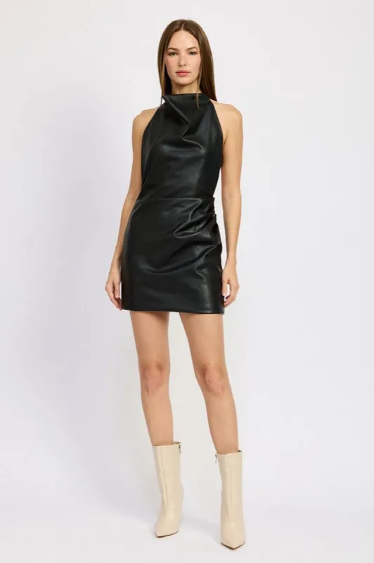 HALTER NECK LEATHER MINI DRESS sold by Charming Charlie