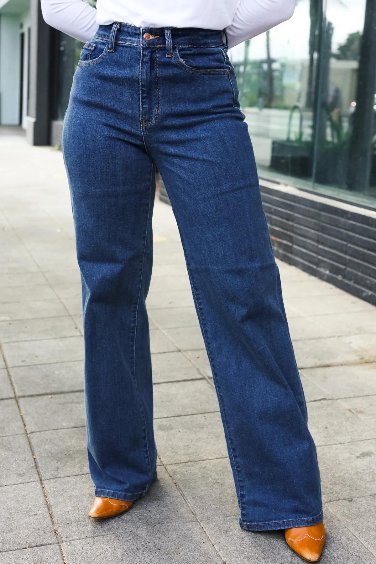 Judy Blue Medium Wash High Waist Wide Leg Jeans sold by Charming Charlie product image thumbnail 3