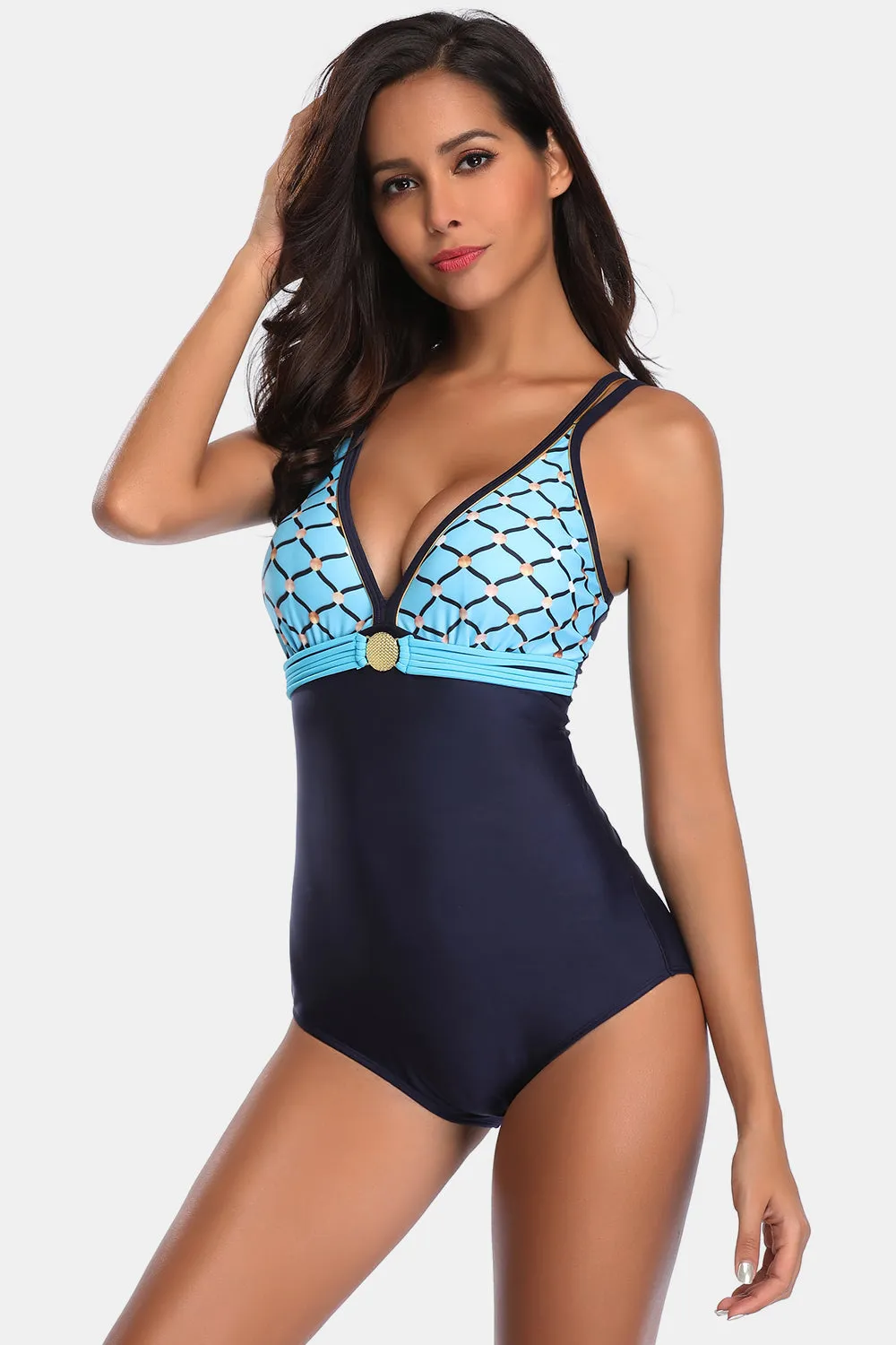 Full Size V-Neck Backless One-Piece Swimwear sold by Charming Charlie