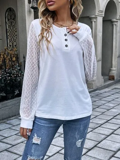 Quarter Button Round Neck Long Sleeve Blouse sold by Charming Charlie product image thumbnail 2