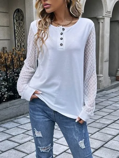 Quarter Button Round Neck Long Sleeve Blouse sold by Charming Charlie product image thumbnail 3